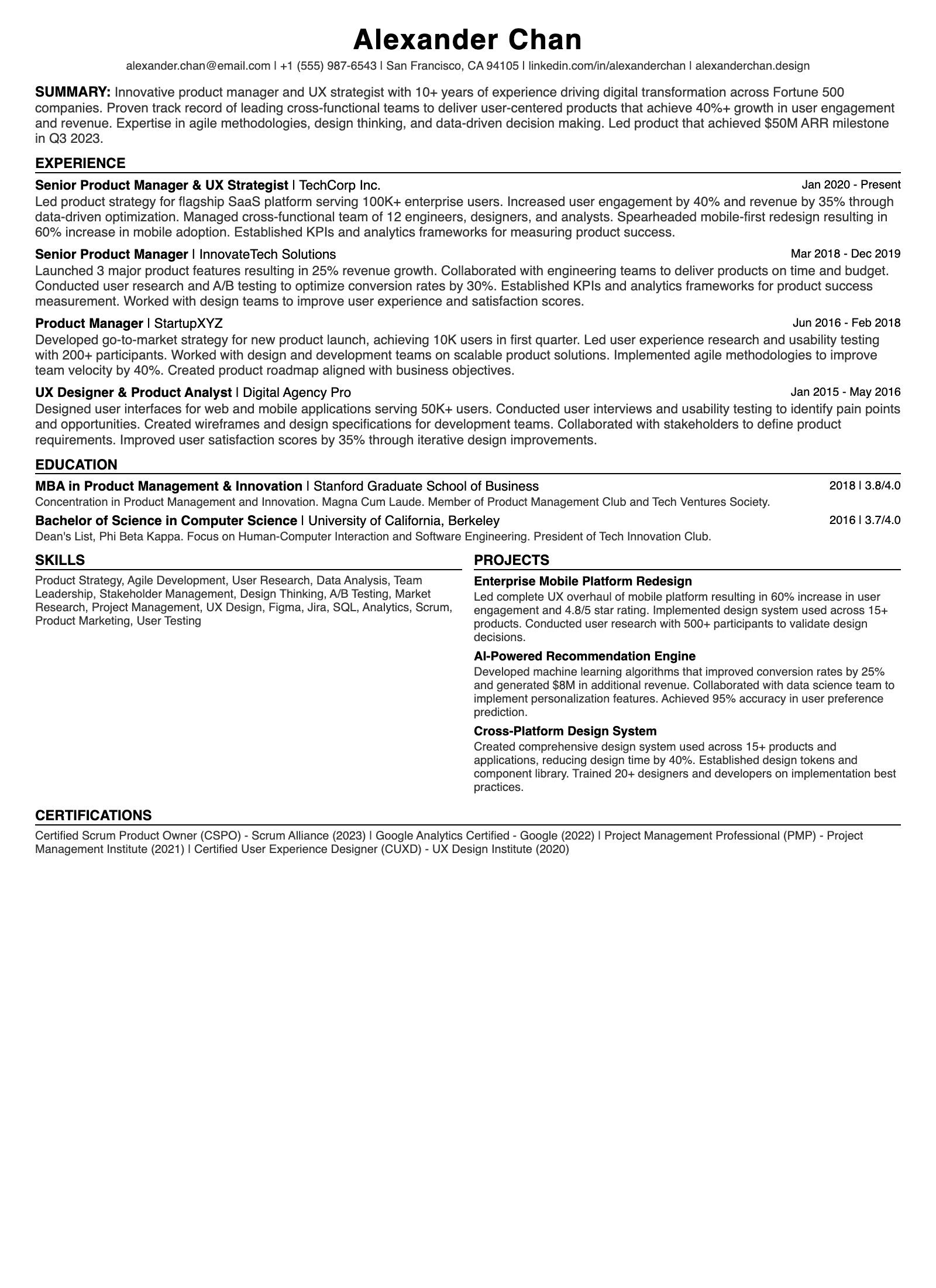 One-Pager: Compact Minimal résumé template preview