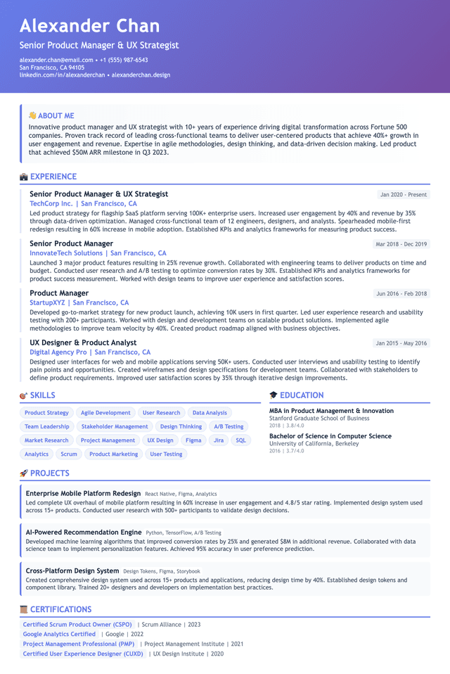 Executive UI/UX Director Resume Example 2027 | Canada