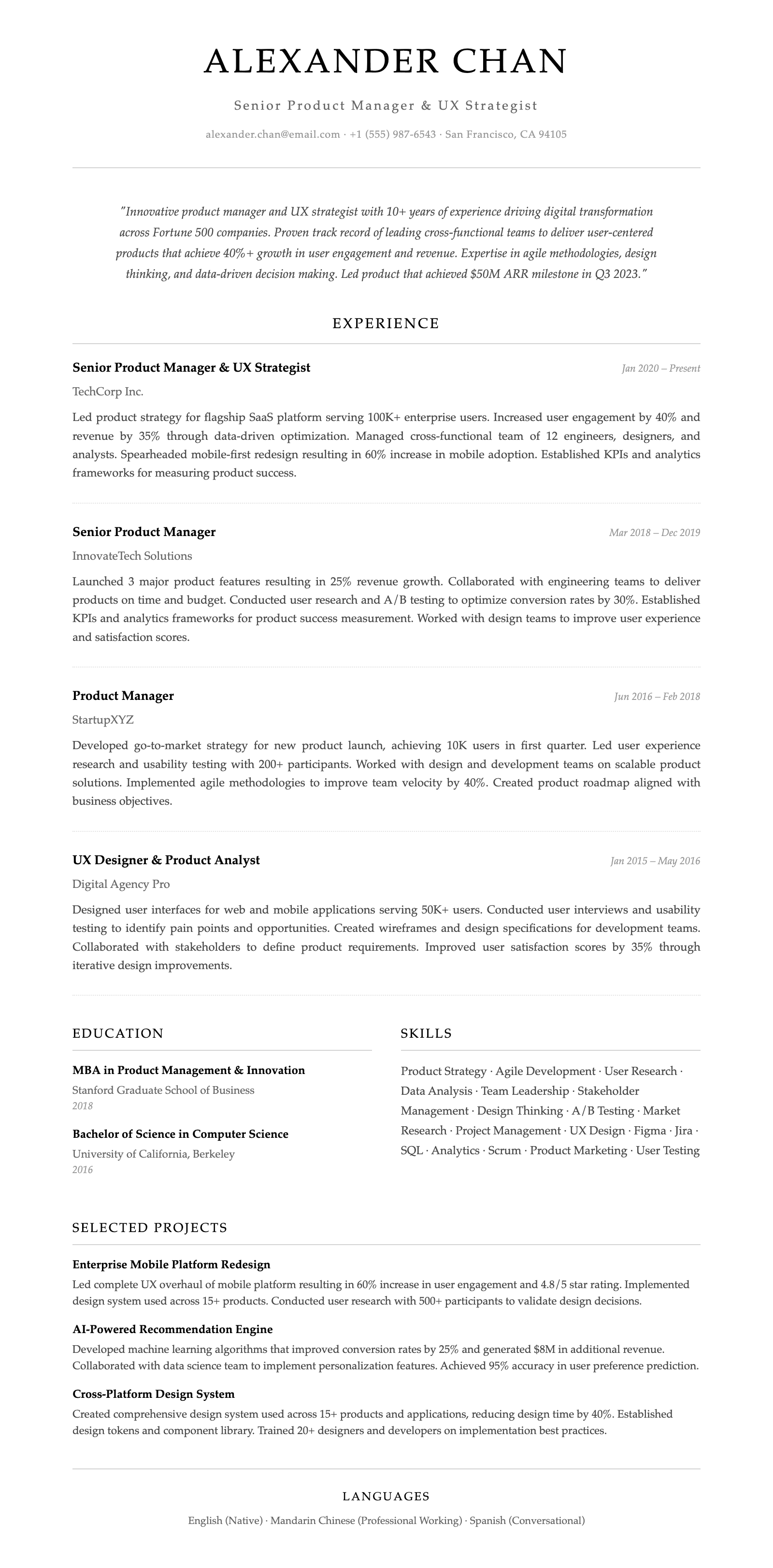 One-Pager: Elegant Serif résumé template