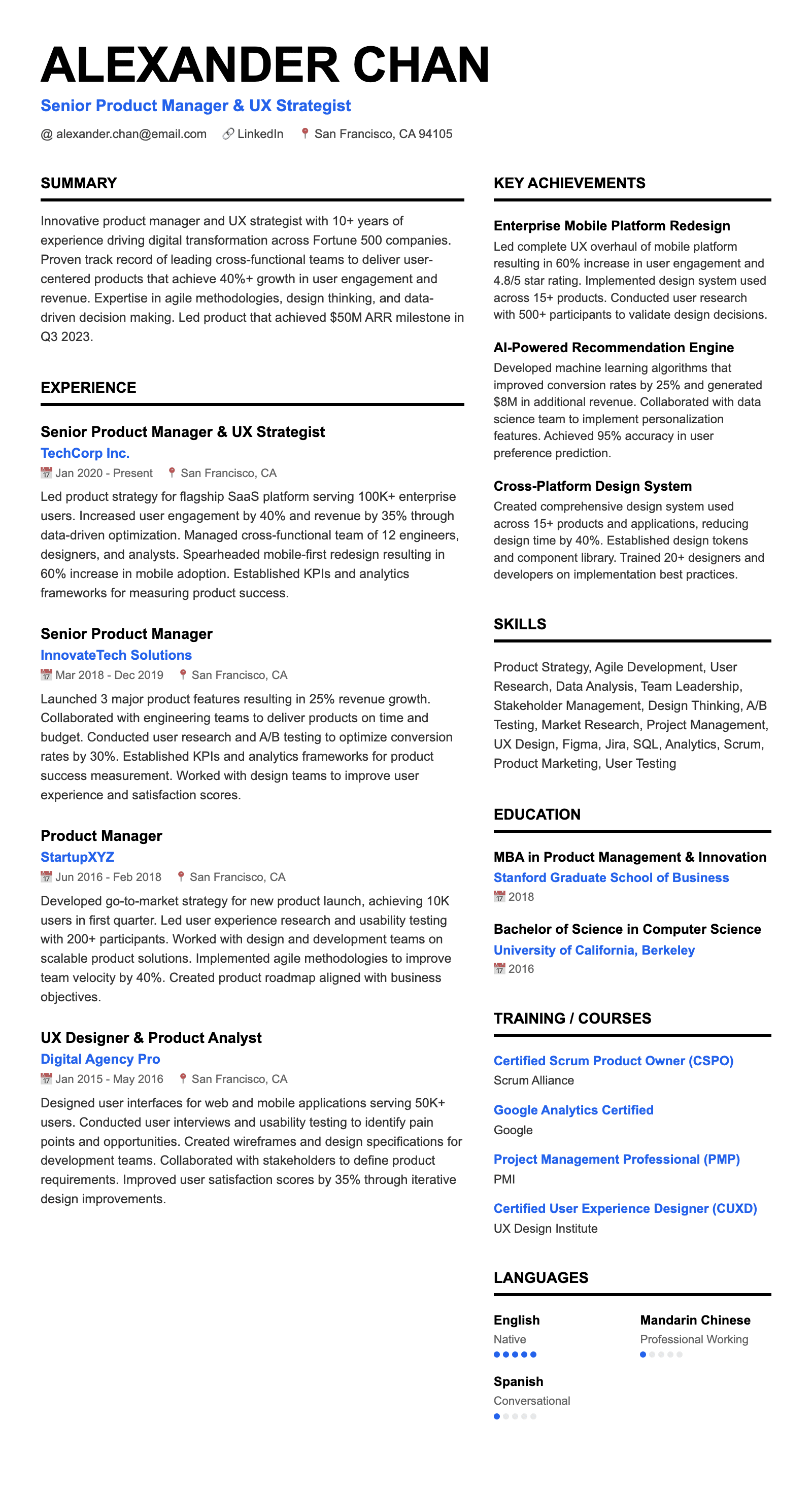 One-Pager: Graceful Elegance résumé template preview