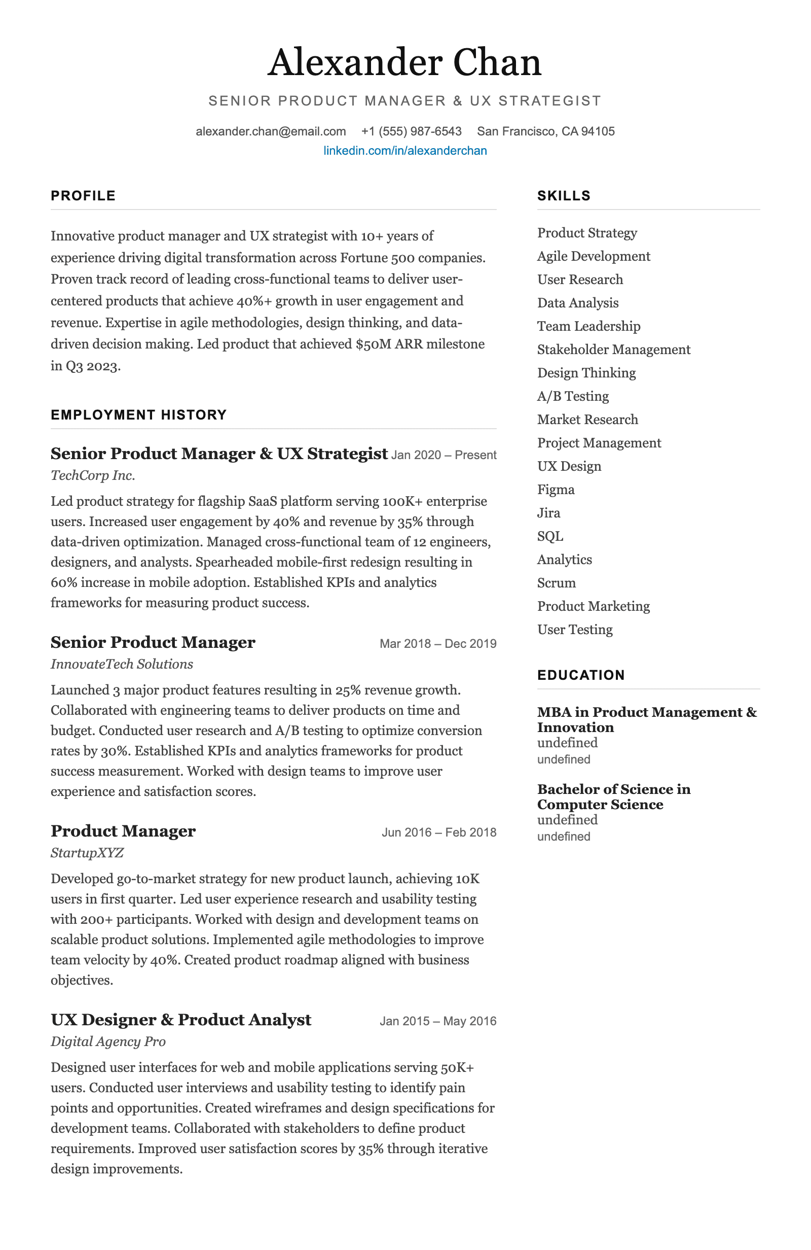 One-Pager: Professional Serif résumé template