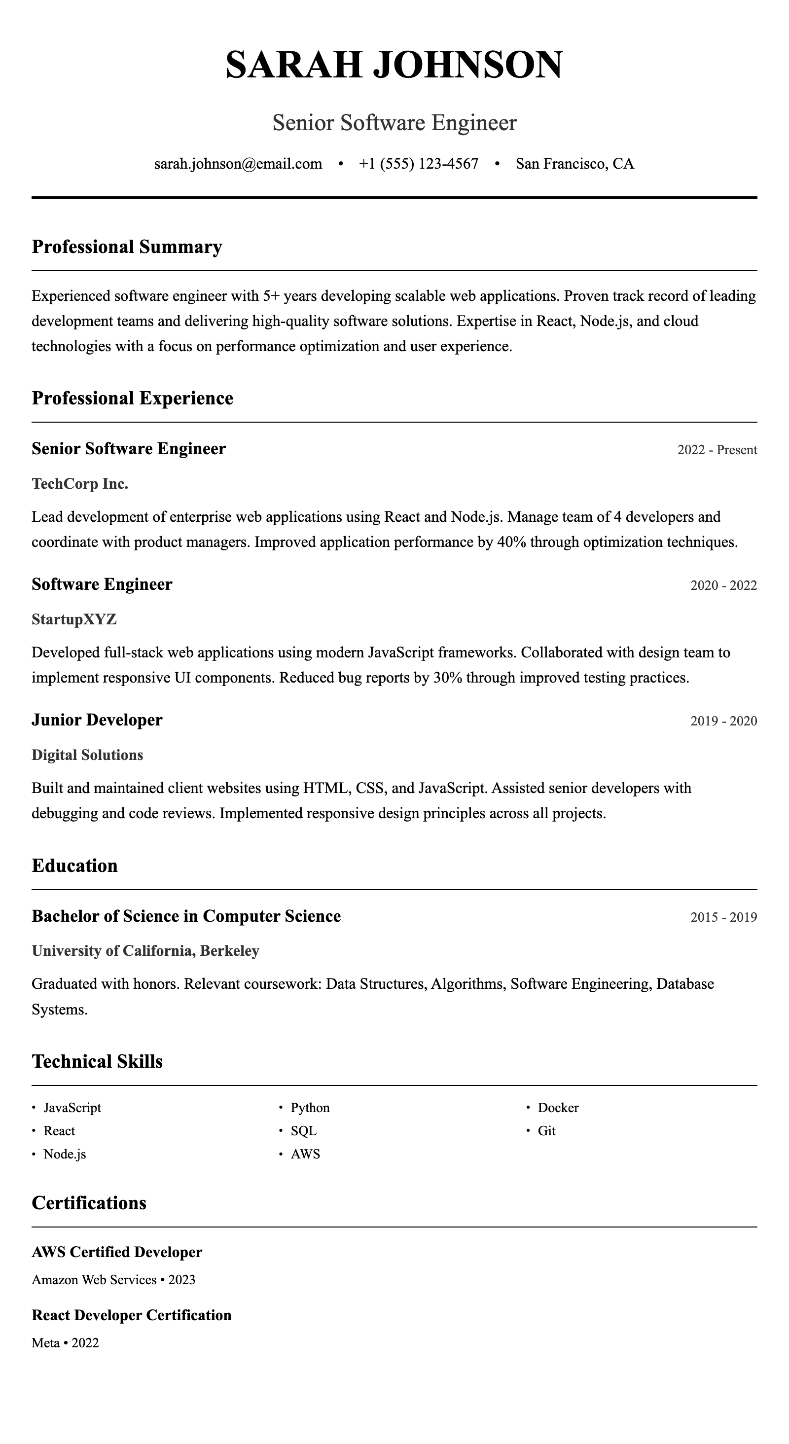 ATS C-Level Executive résumé template preview