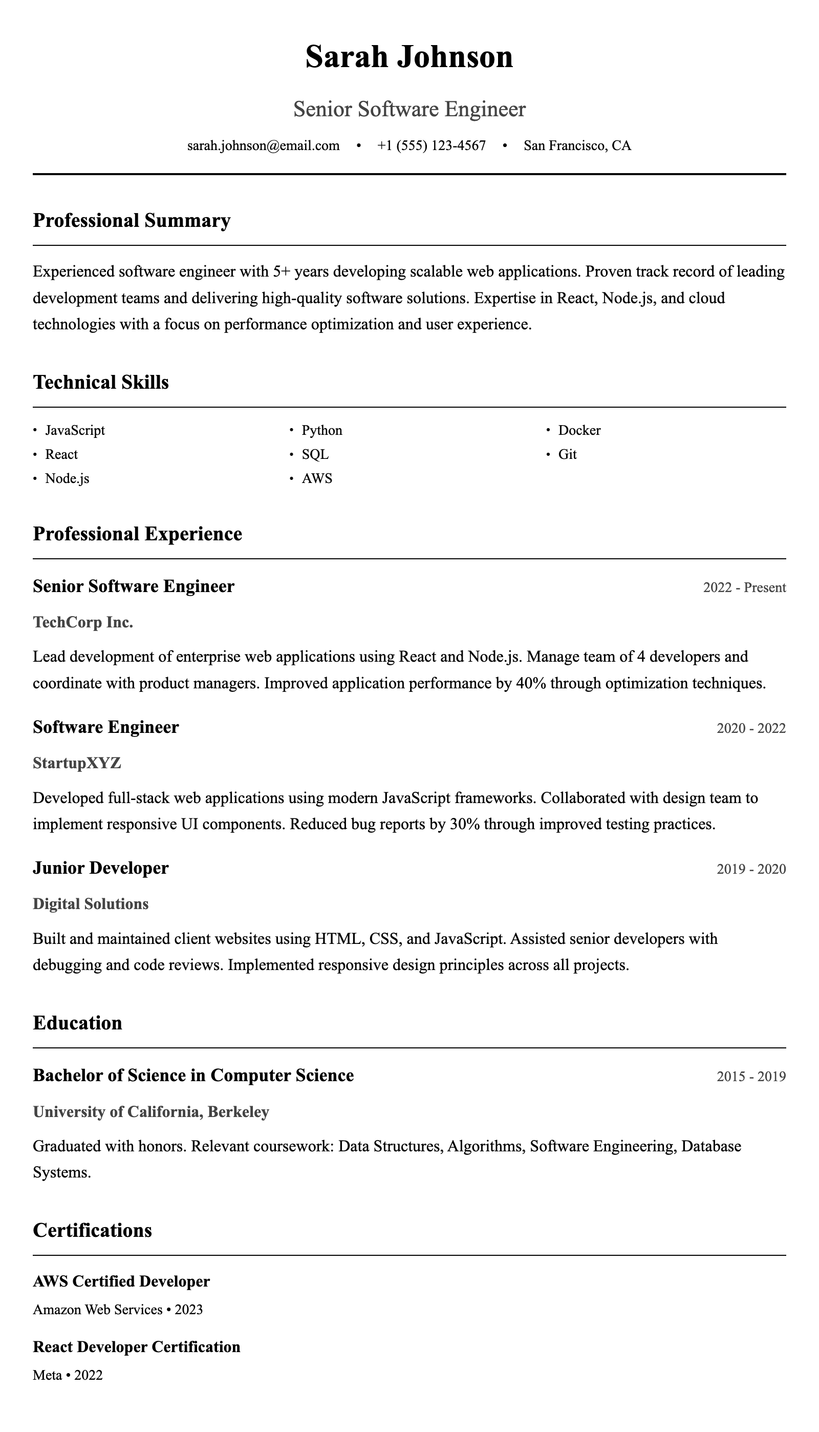 ATS Classic Professional résumé template