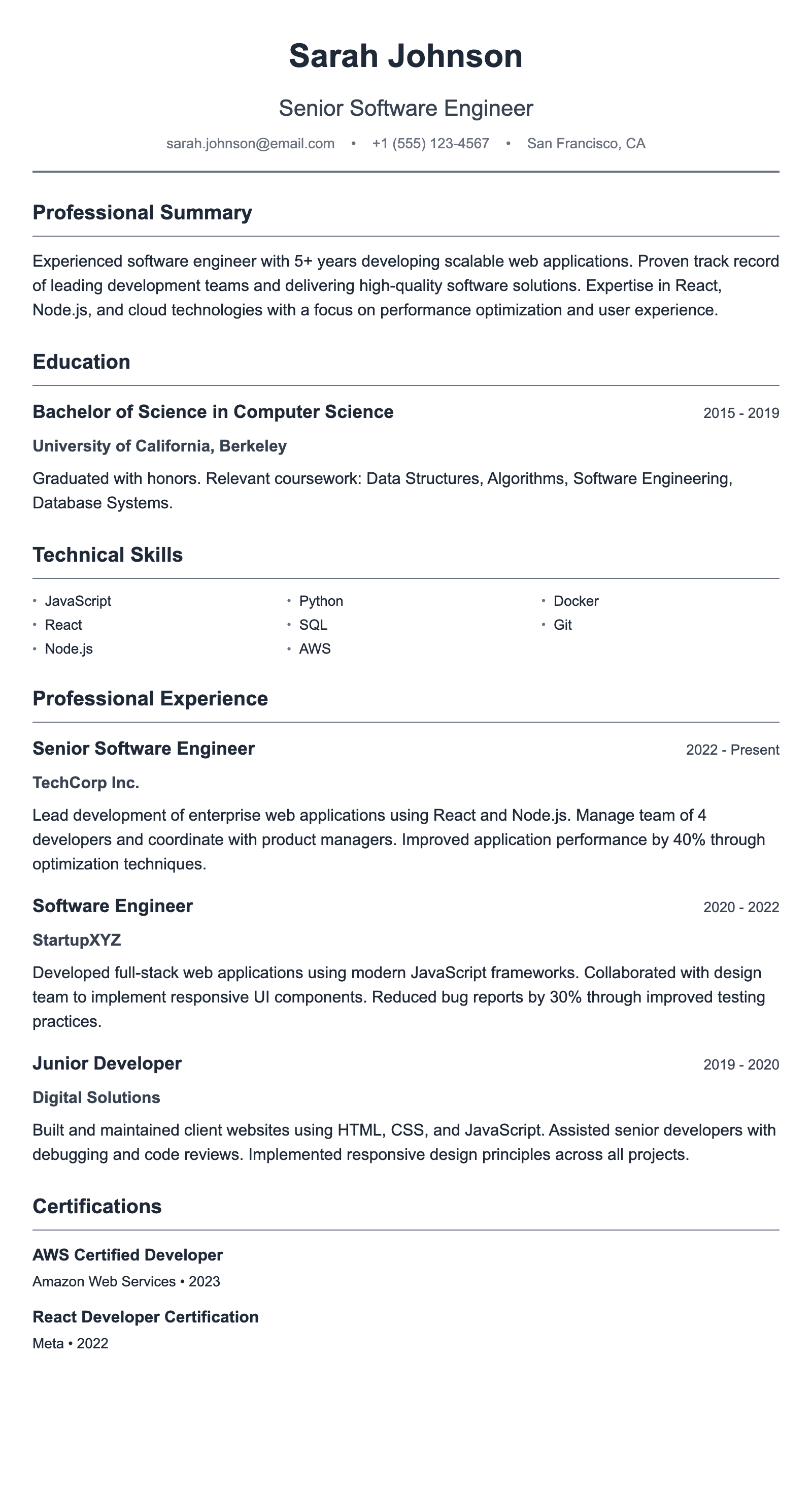 ATS Entry Level Standard résumé template