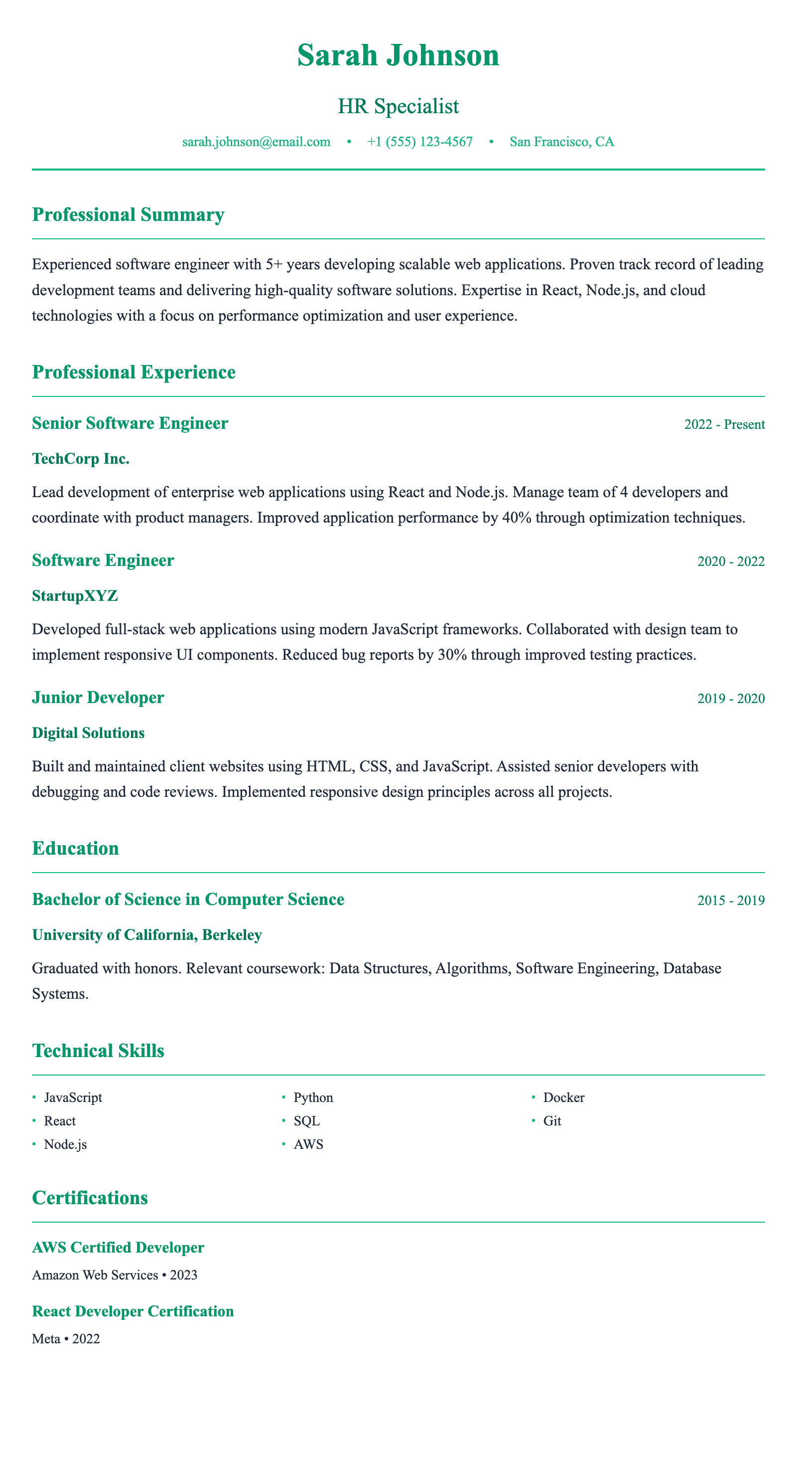 ATS HR Specialist résumé template preview