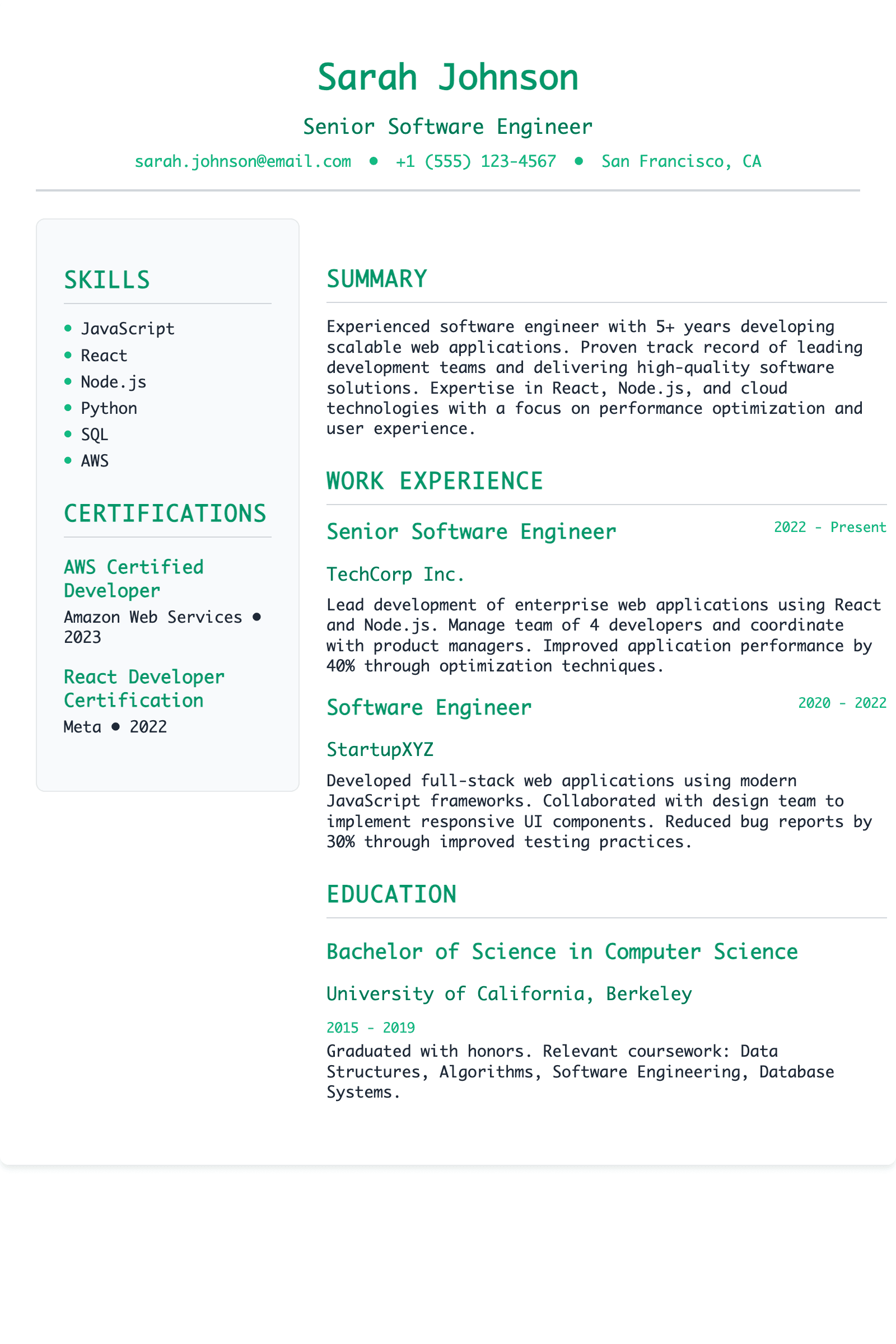 ATS Tech Engineer résumé template
