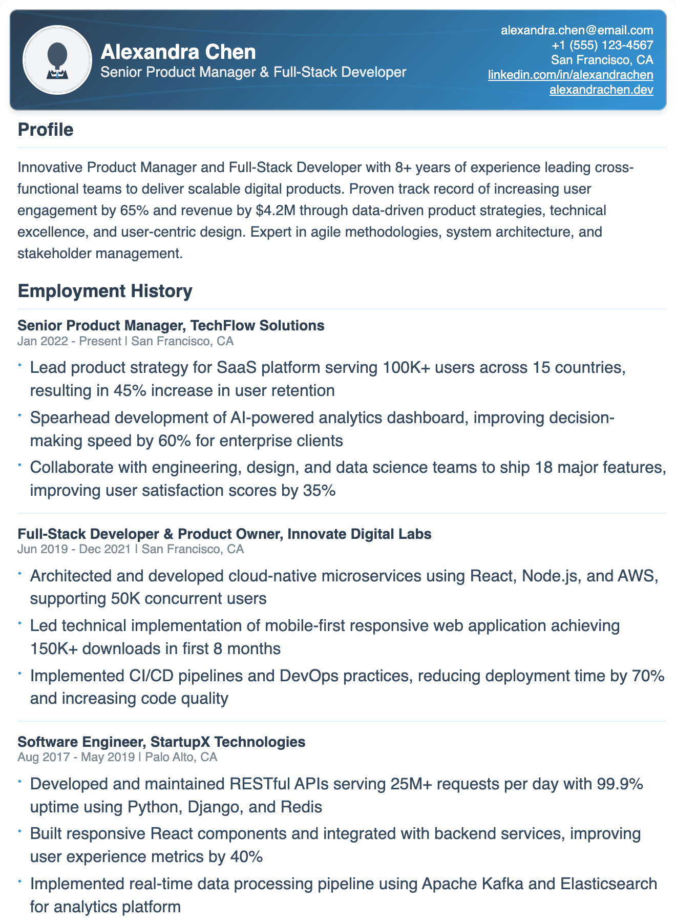 Classic résumé template preview