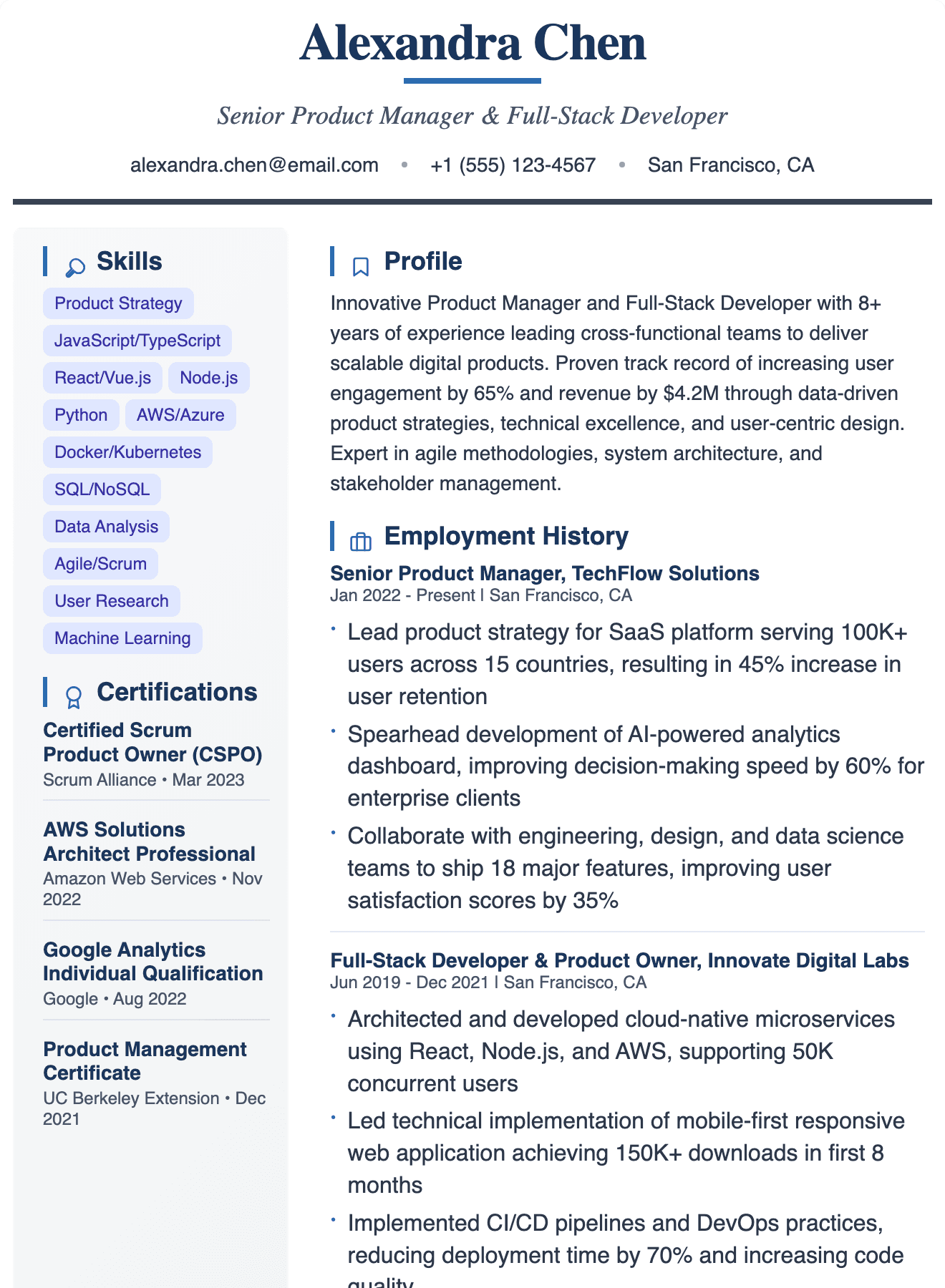 Executive Professional résumé template