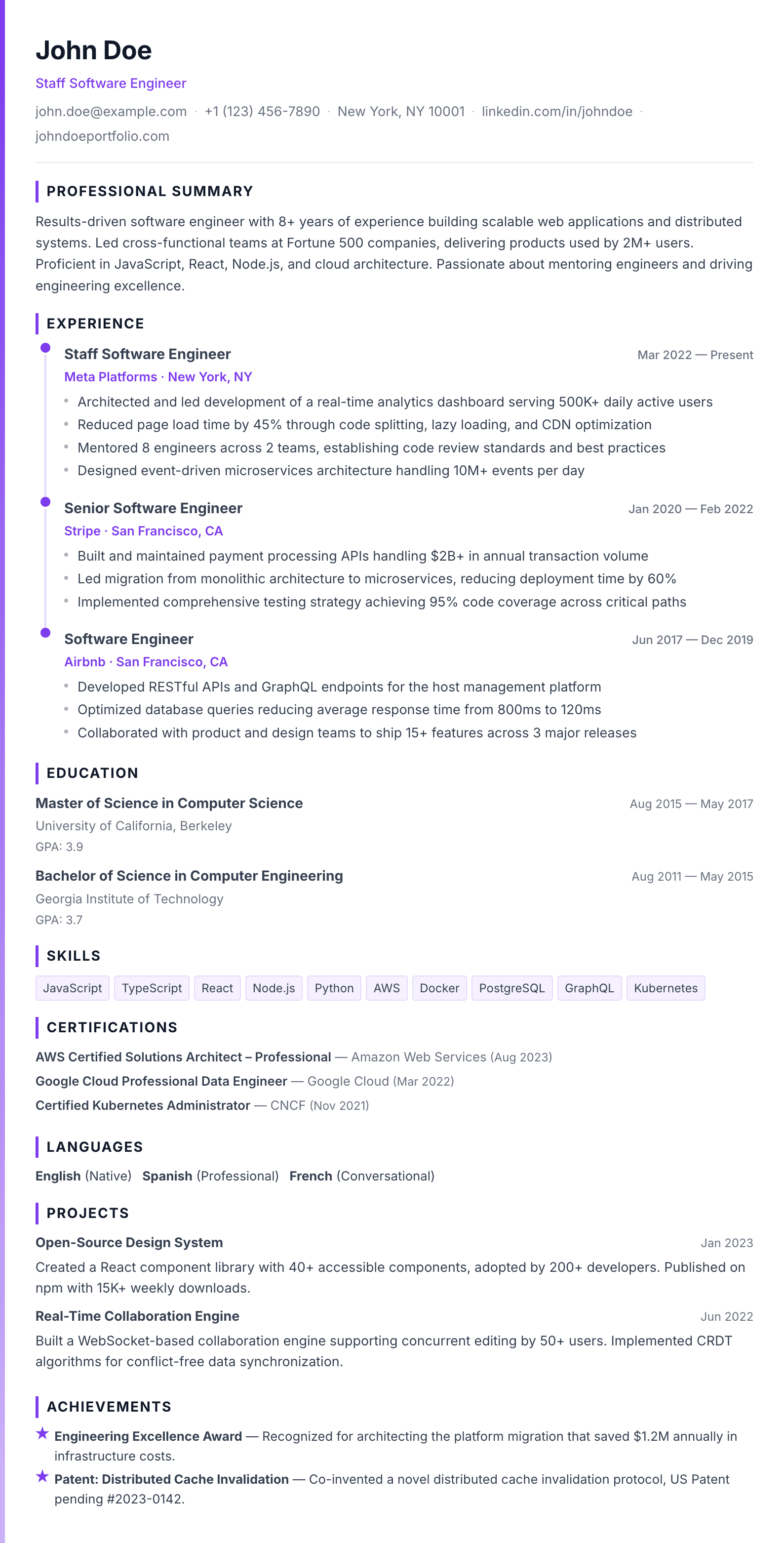 Accent Line résumé template preview