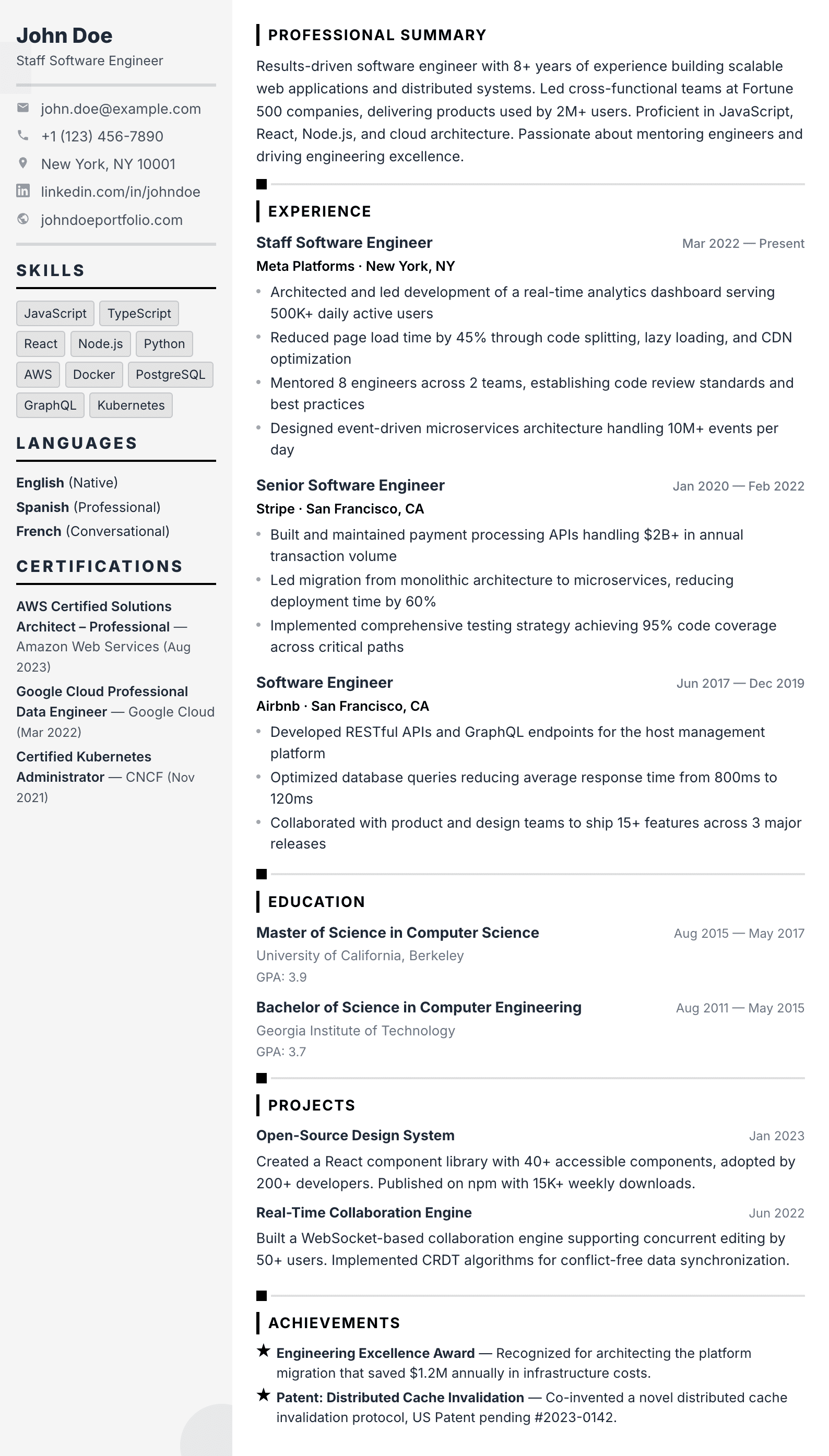 Bauhaus Mono résumé template preview
