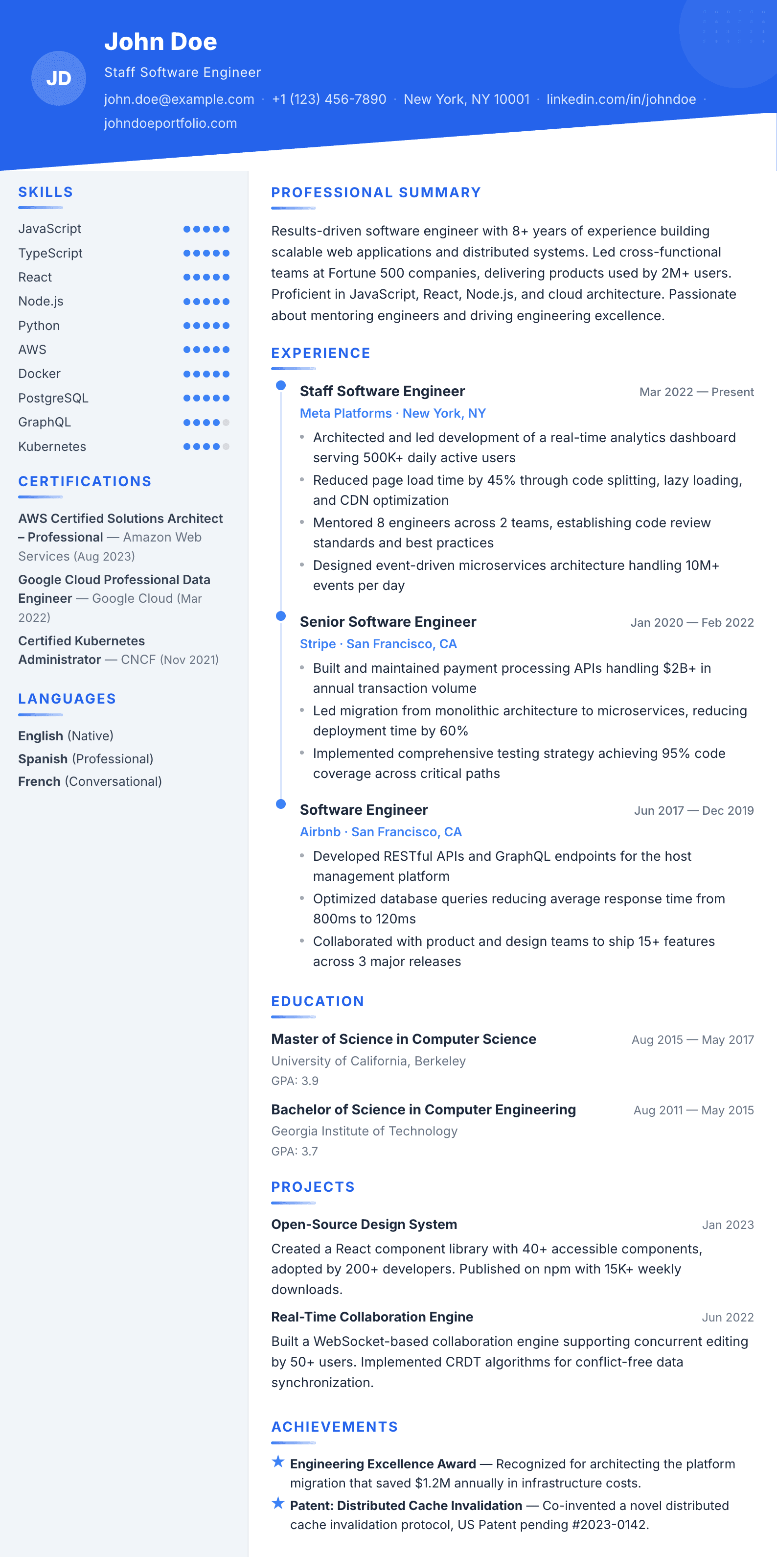 Cascade résumé template