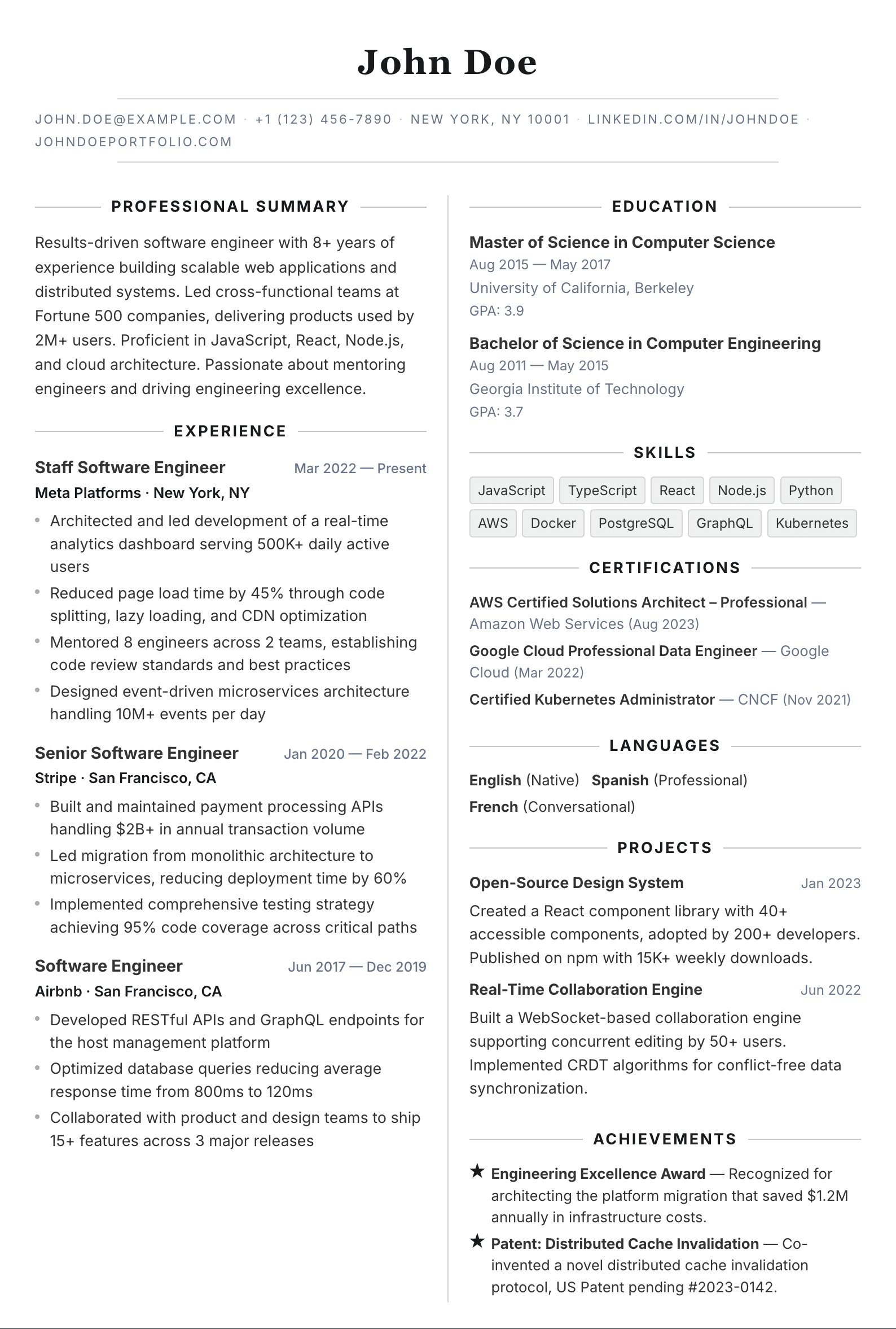 Editorial résumé template preview