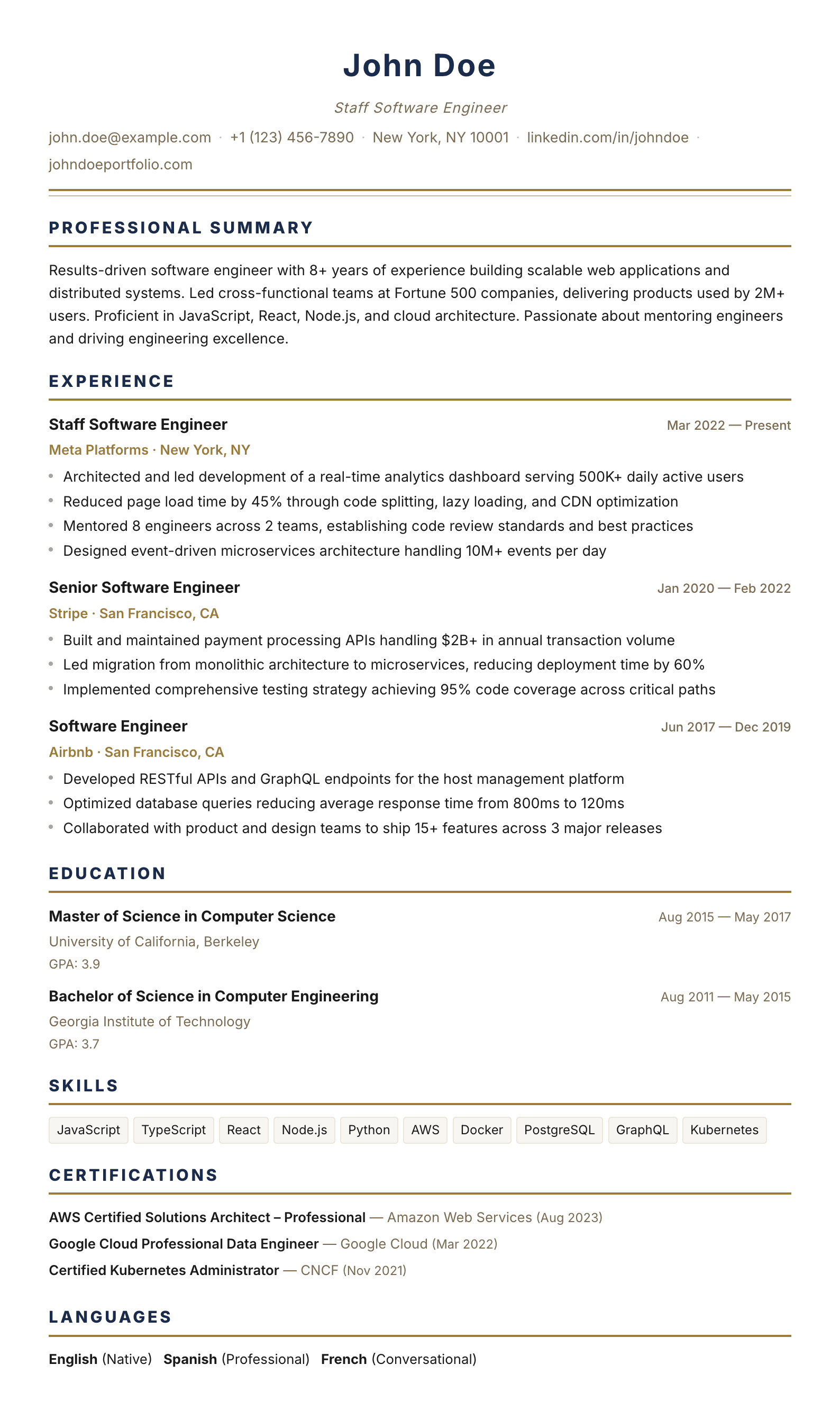Harvard résumé template preview