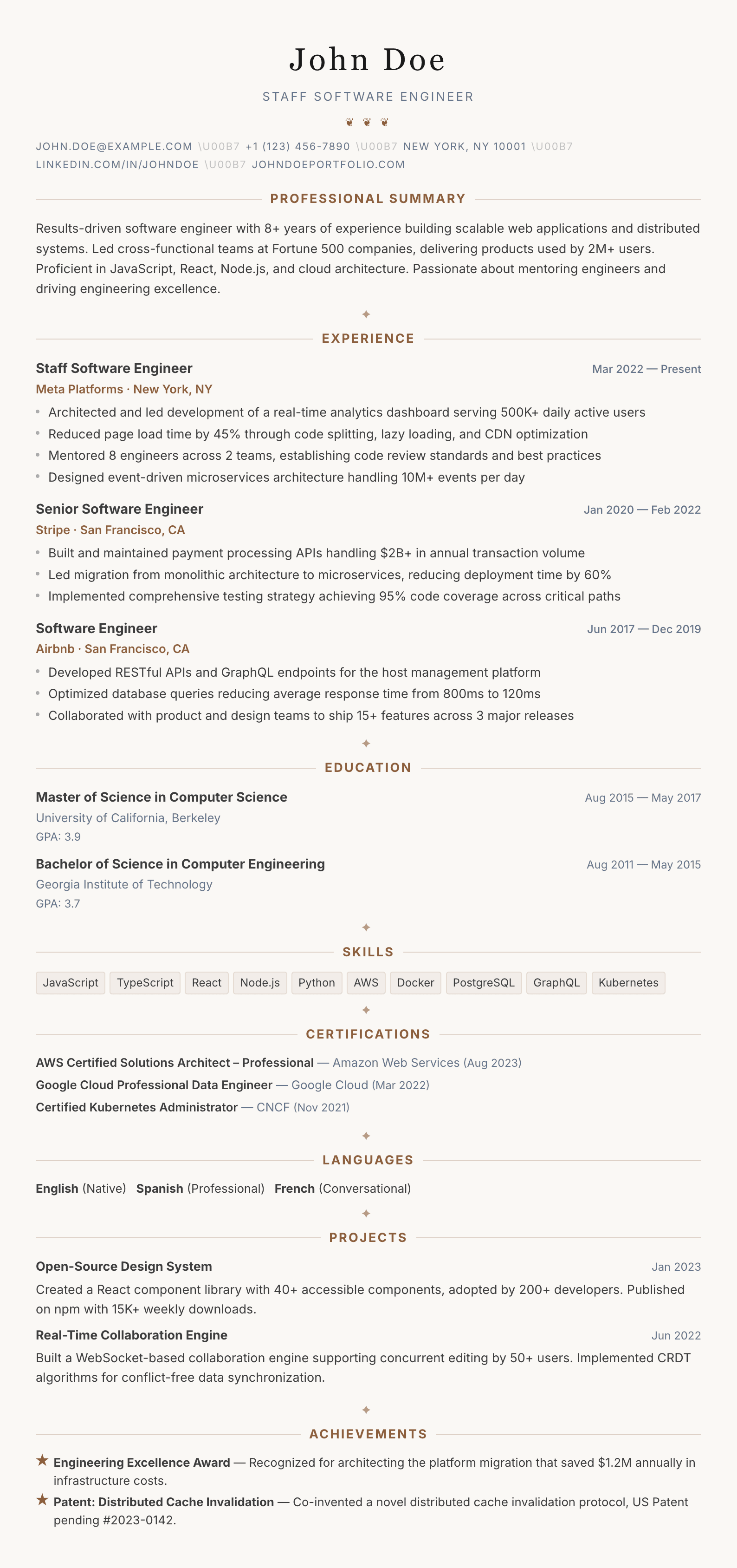 Letterpress résumé template preview
