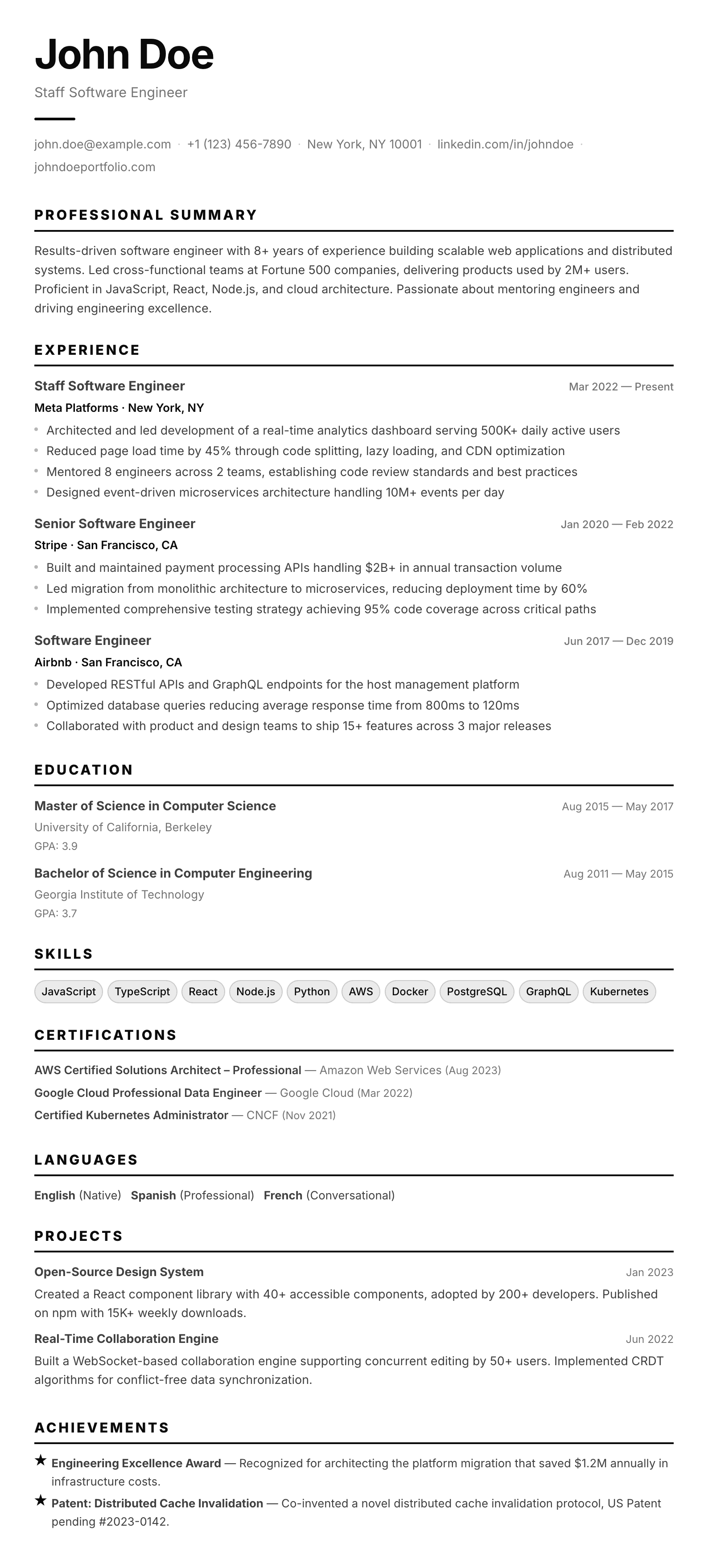 Nanica résumé template preview