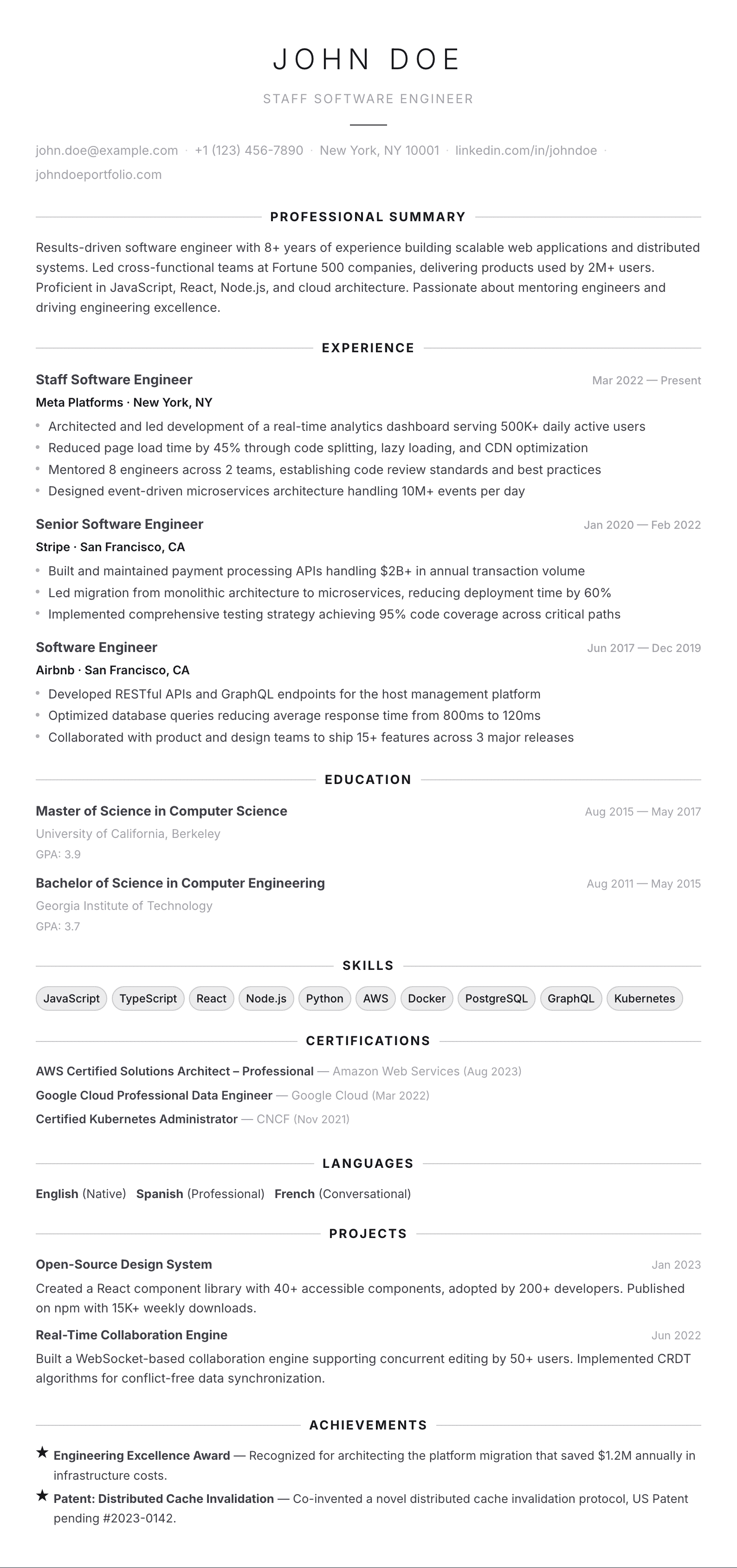 Stockholm résumé template preview