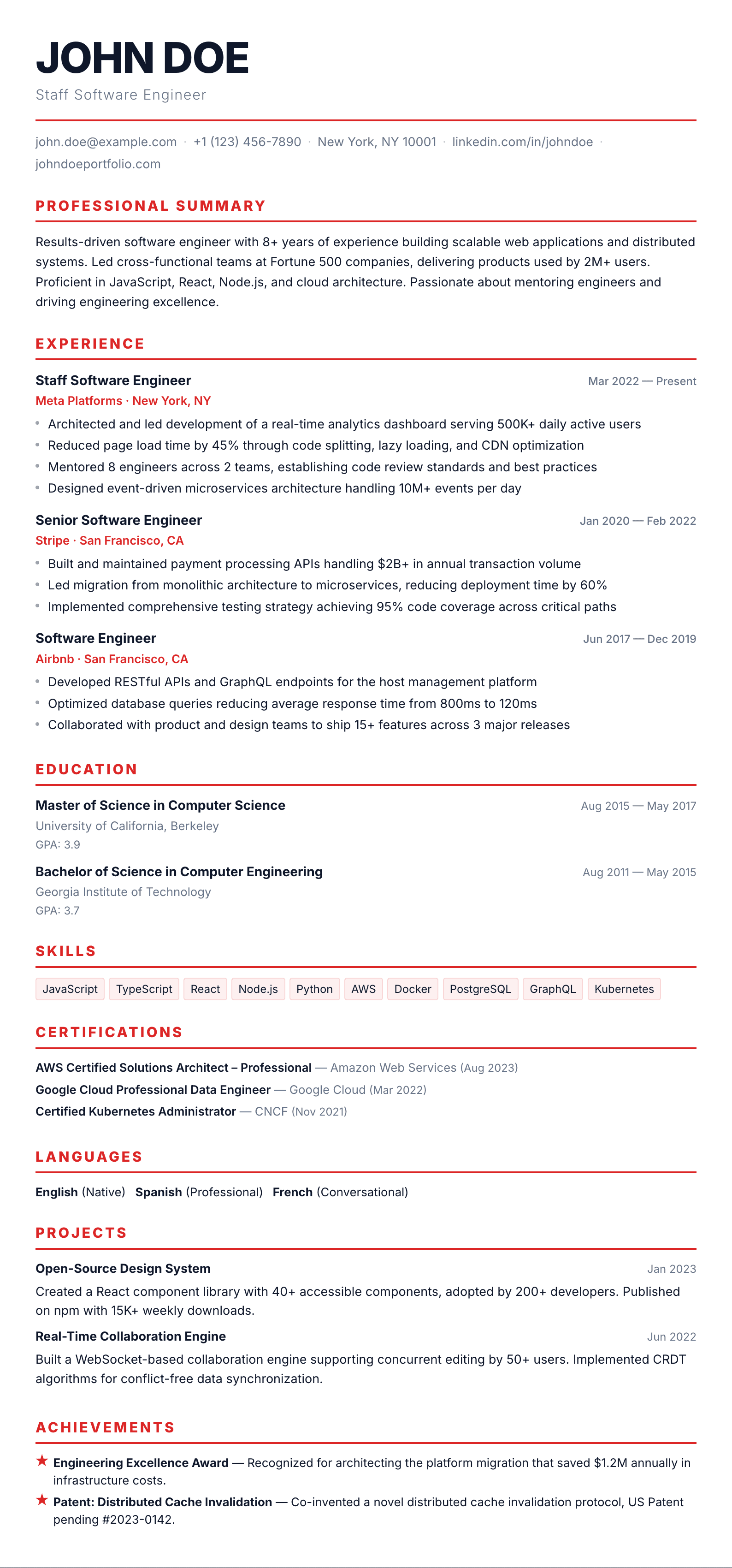 Swiss résumé template preview