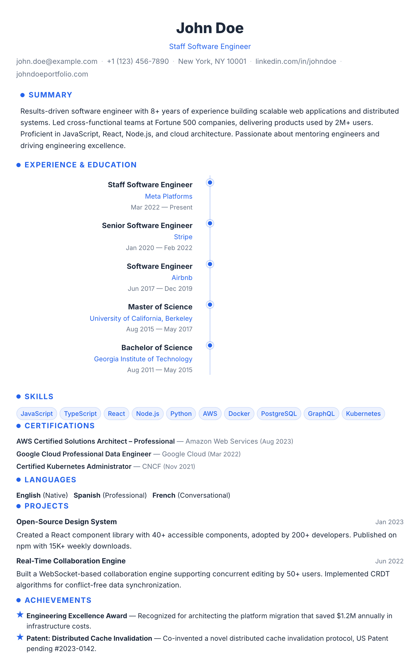 Timeline résumé template preview