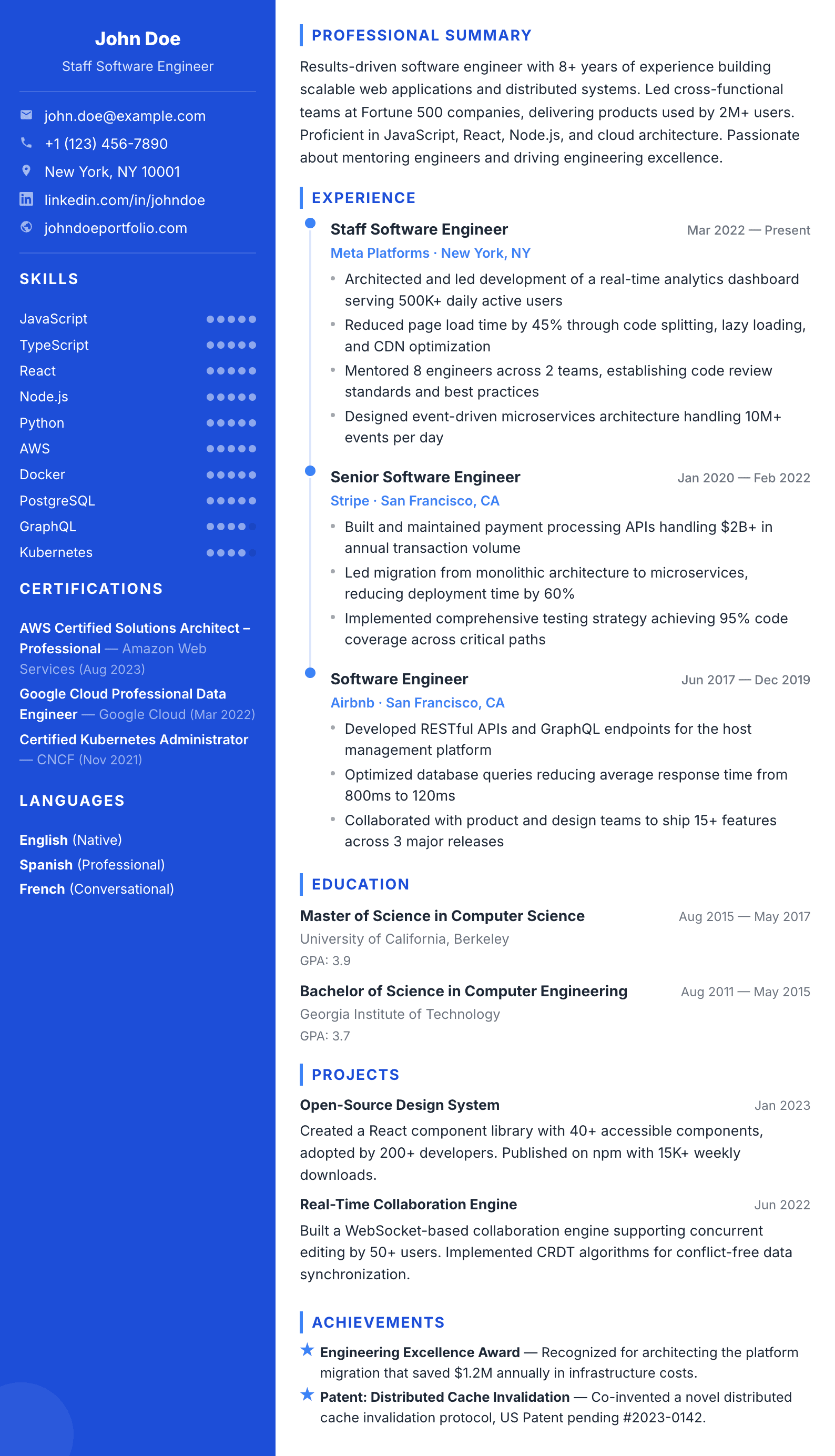 Toronto résumé template preview