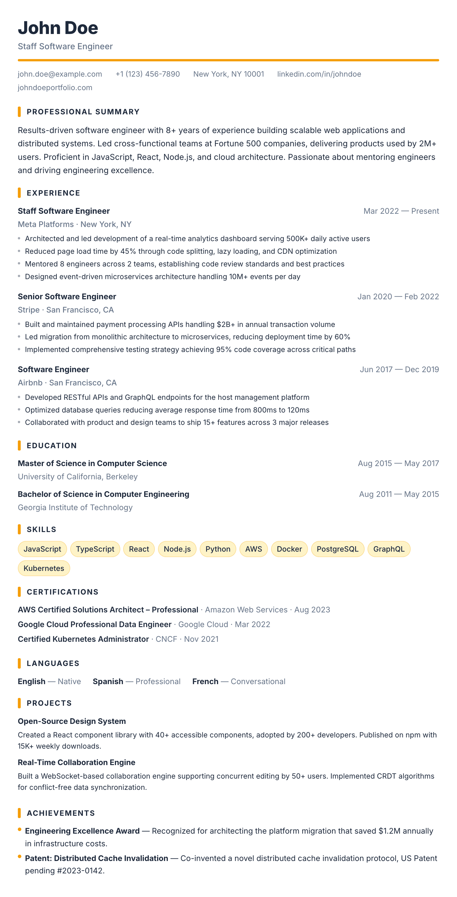 Vertex résumé template preview