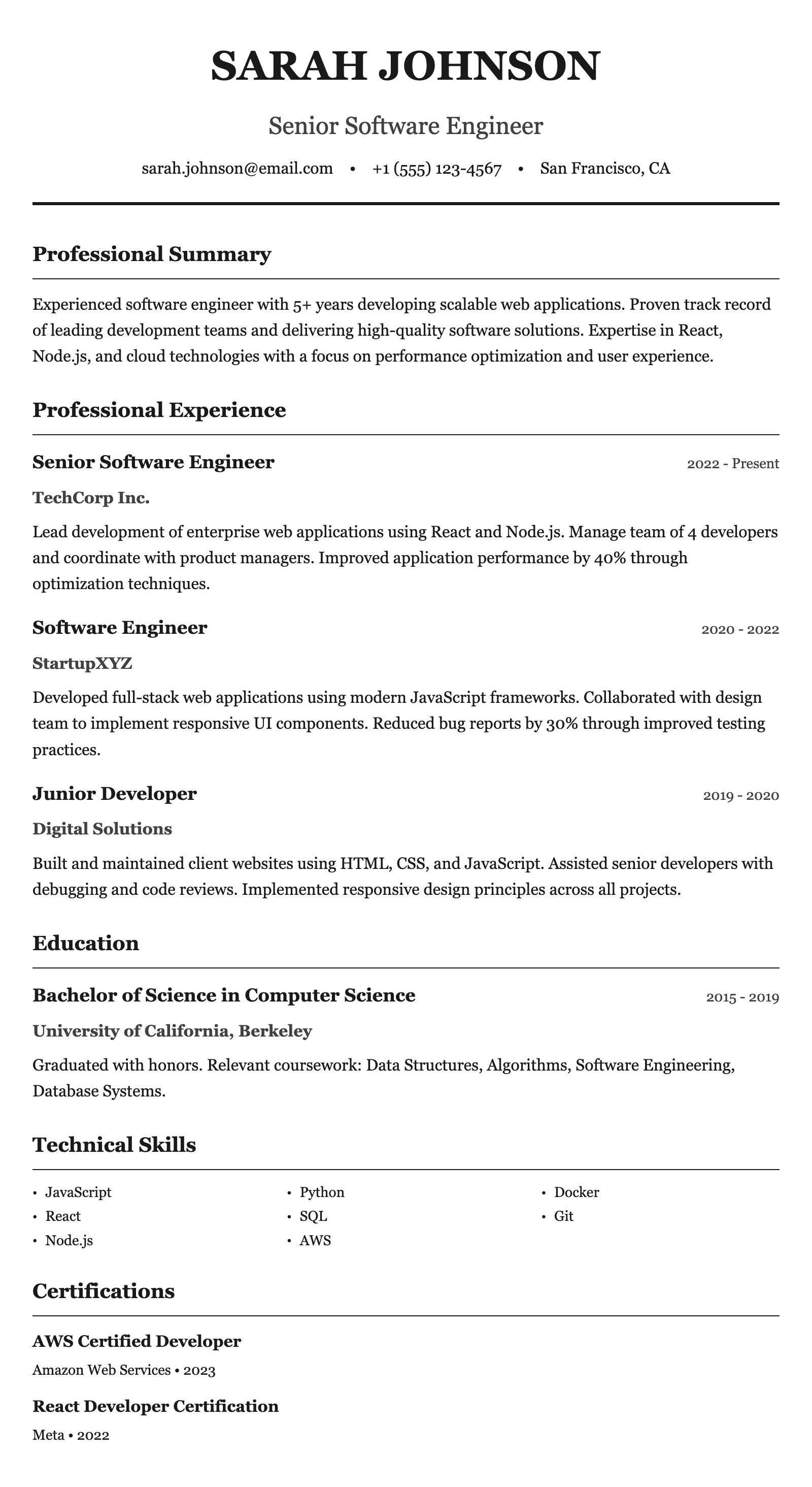 ATS Modern Executive résumé template preview