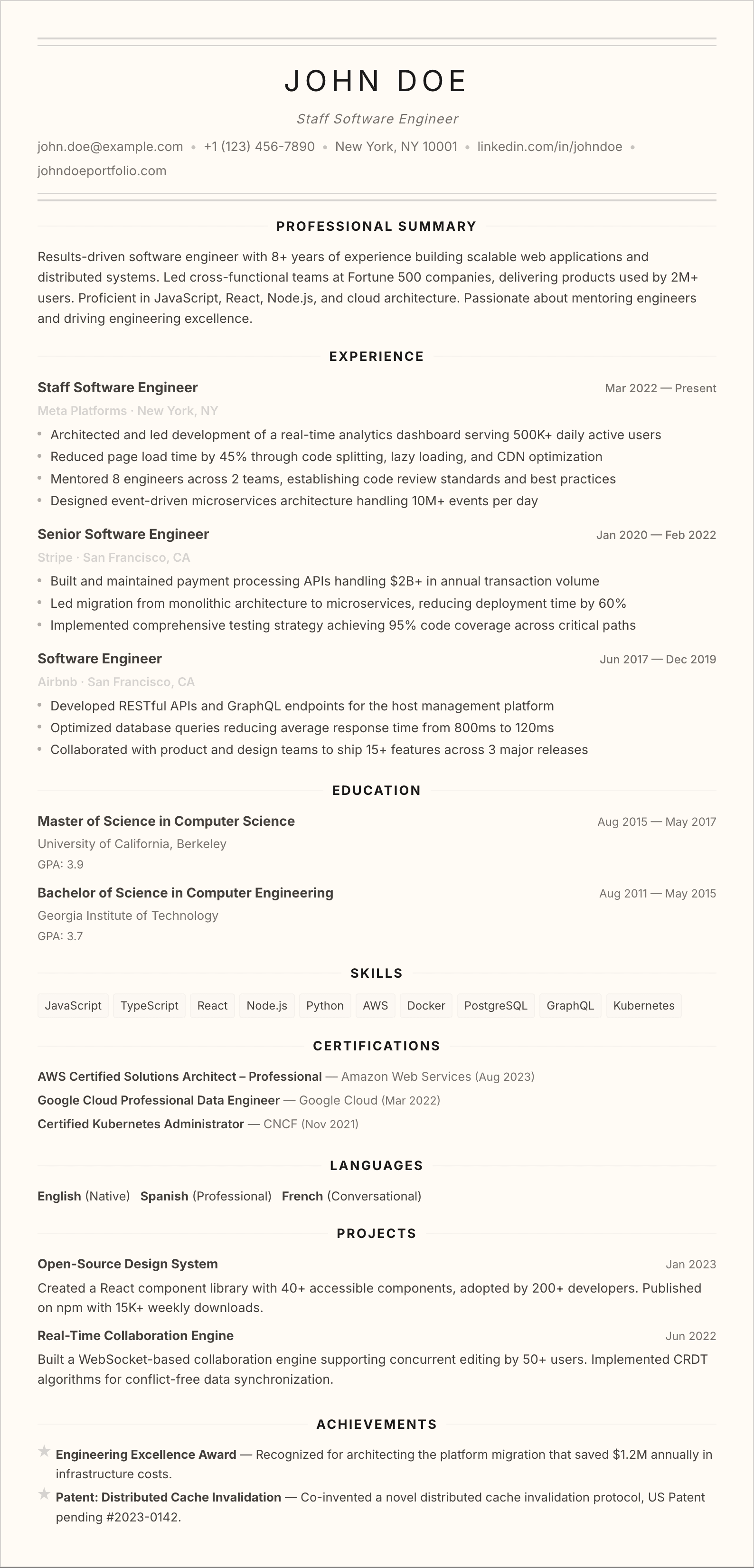 Athens résumé template preview
