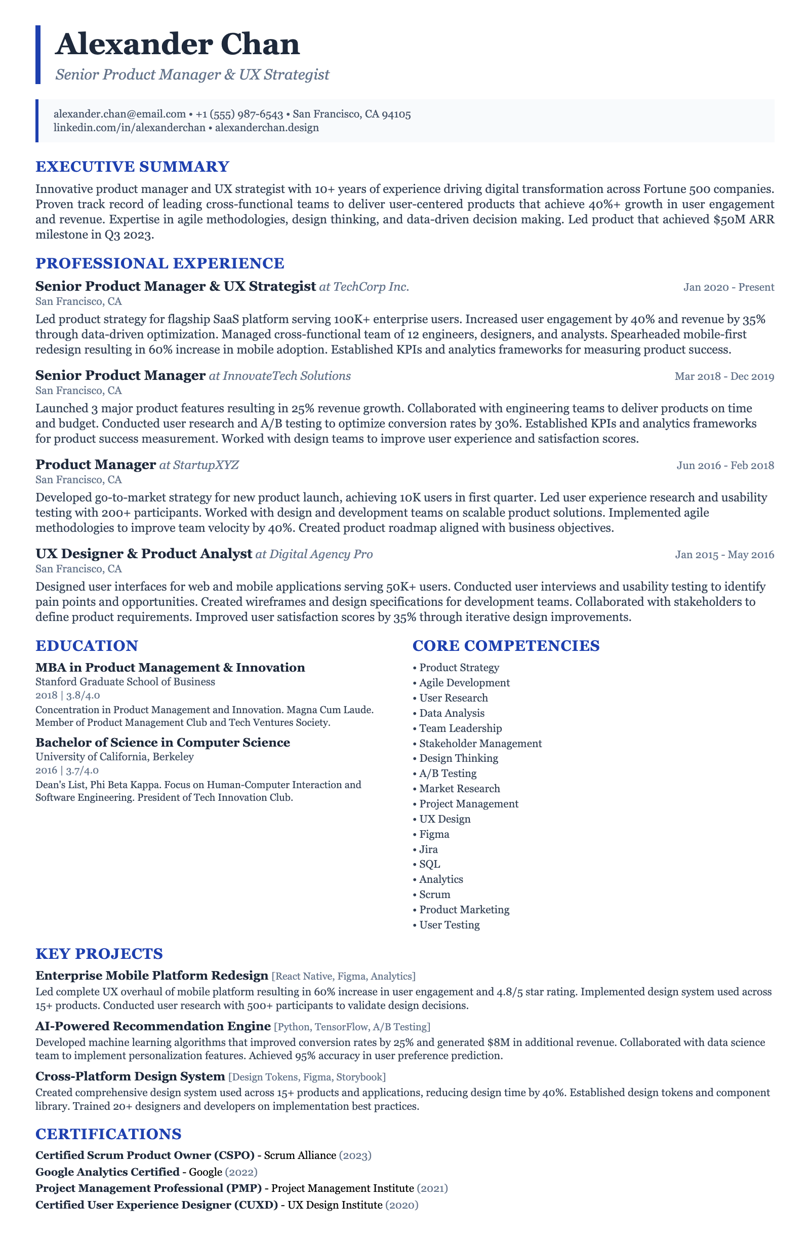 One-Pager: Executive Resume Template (1-Column) | ResumeGyani